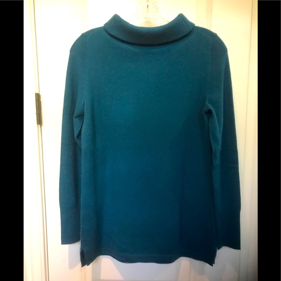 Talbots Extra Small Peacock Blue Cashmere Sweater with Softly Rolled Collar - Picture 2 of 7